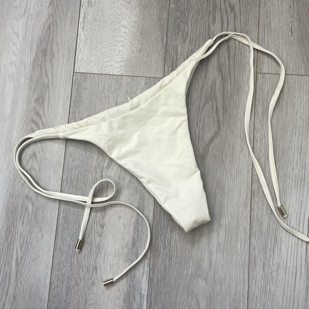 Monday Swimwear Bikini Bottoms tie strap cheeky womens Cream (medium) beach